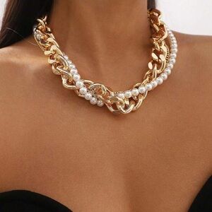 Aurelia Pearl & Gold Link Necklace
